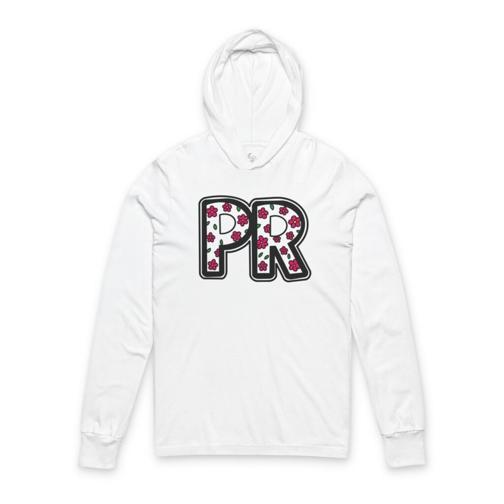 Puerto Rico Pride Floral Hooded Long-Sleeve Tee — PR Heart Graphic