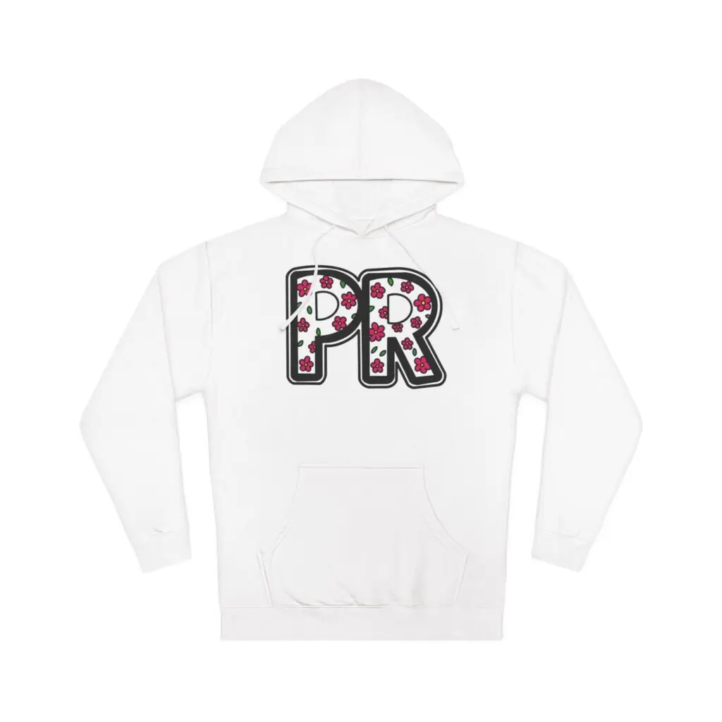 PR Heart Pattern Hoodie — Puerto Rico Initials Pullover with Love-Print